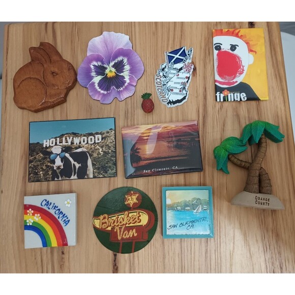 Vintage Refrigerator Magnet Collection California Scotland Rabbit Brisket Fringe - Picture 1 of 10